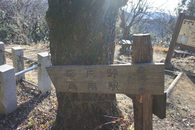 草地峠、高尾駅の標識