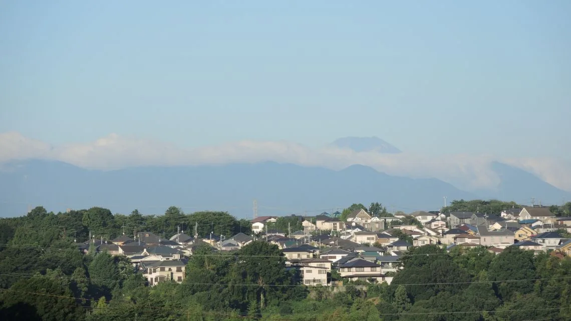 多摩市向ノ岡公園から見る夏の富士山